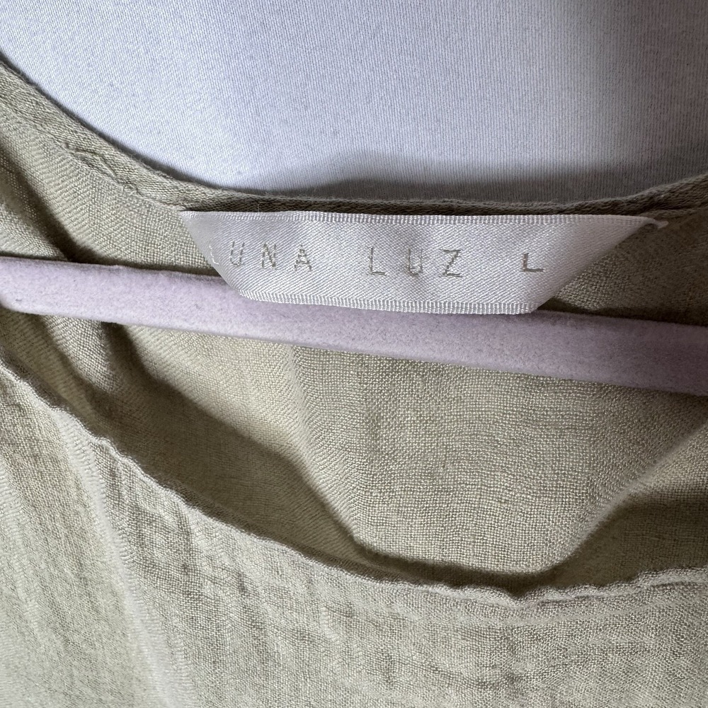 Luna Luz 100% Linen Gauze Dress Sz L Green Lagenlook Pockets‎ Boho Art Artsy - Picture 3 of 11